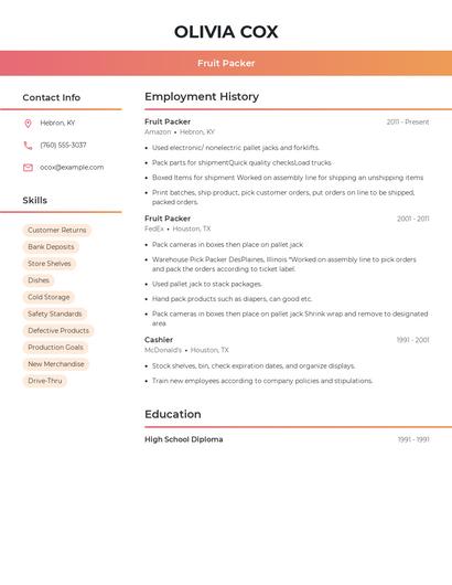 Fruit Packer Resume