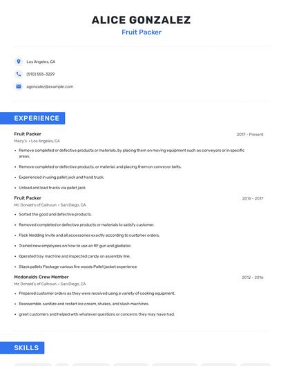 Fruit Packer Resume