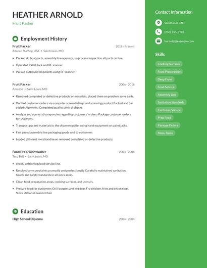 Fruit Packer Resume