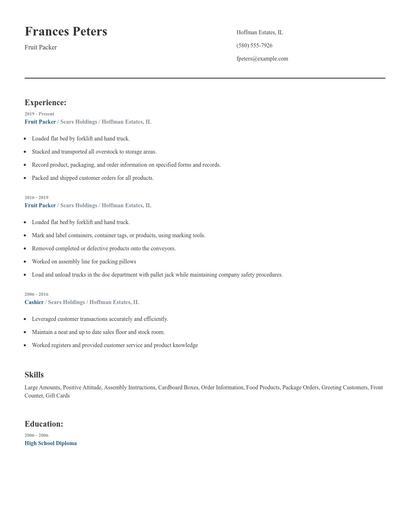 Fruit Packer Resume