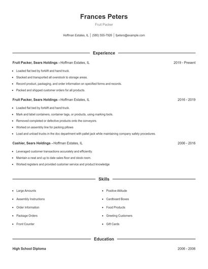 Fruit Packer Resume