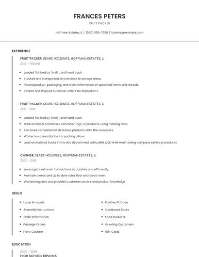 Fruit Packer Resume