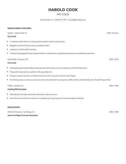 Fry Cook Resume