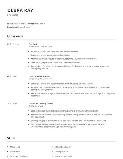 Fry Cook Resume