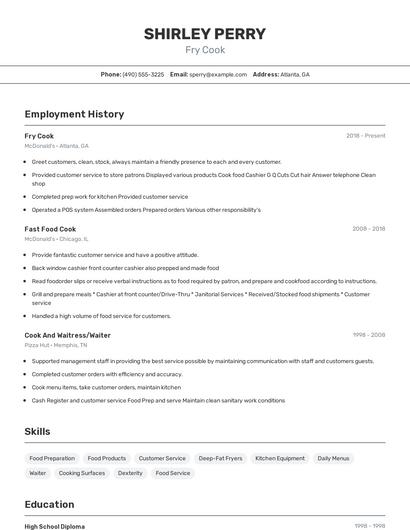 Fry Cook Resume