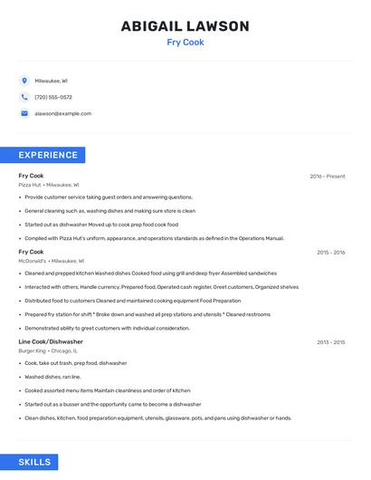 Fry Cook Resume