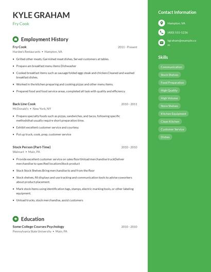 Fry Cook Resume