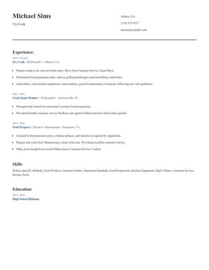 Fry Cook Resume