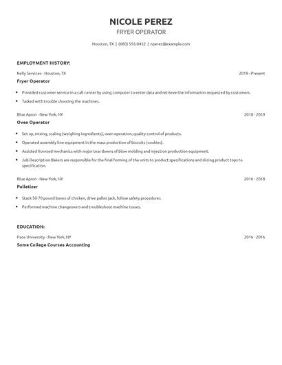 Fryer Operator Resume