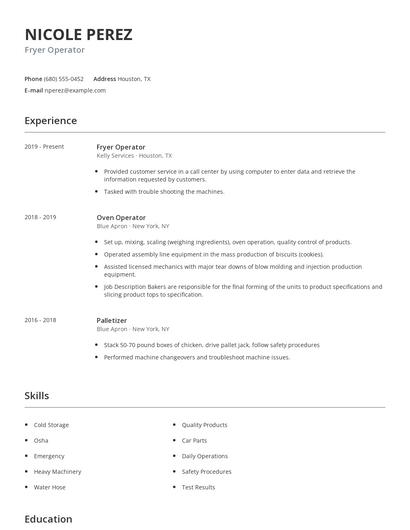 Fryer Operator Resume