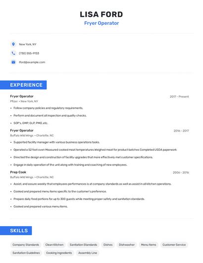 Fryer Operator Resume