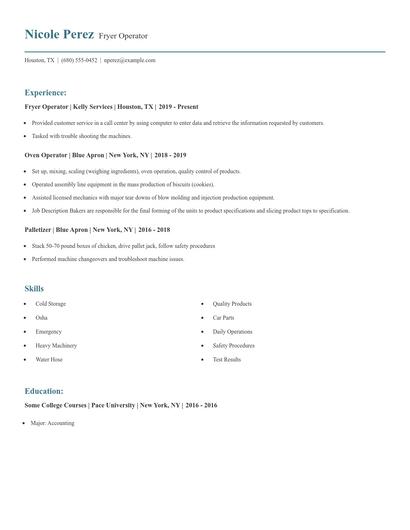 Fryer Operator Resume