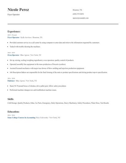 Fryer Operator Resume