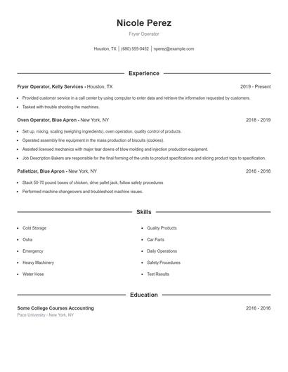 Fryer Operator Resume