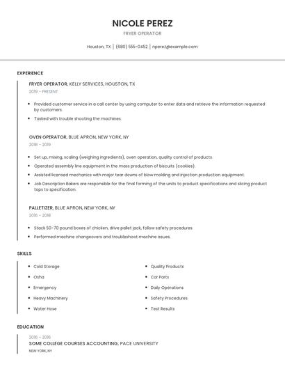Fryer Operator Resume