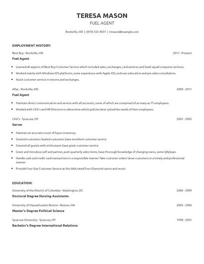 Fuel Agent Resume