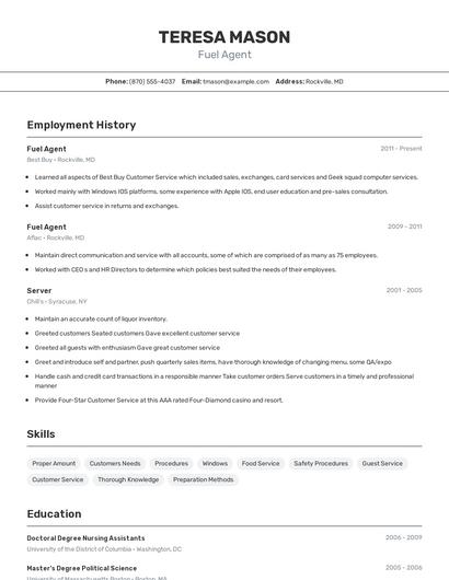 Fuel Agent Resume
