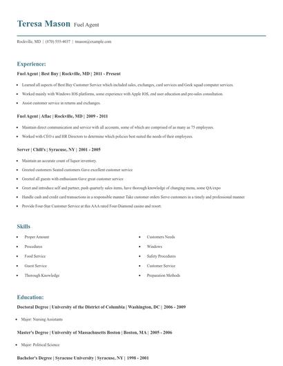 Fuel Agent Resume