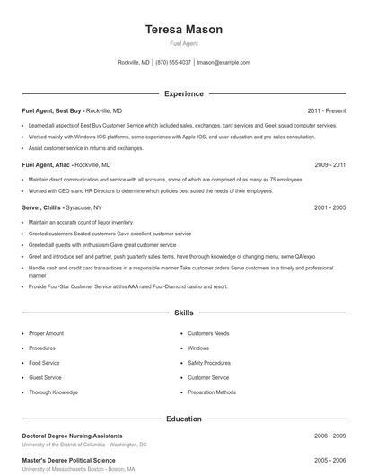 Fuel Agent Resume