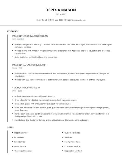 Fuel Agent Resume