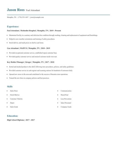 Fuel Attendant Resume