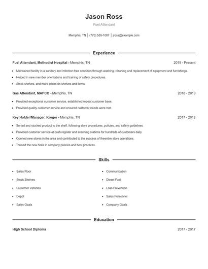 Fuel Attendant Resume