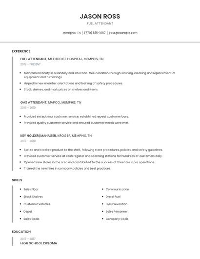 Fuel Attendant Resume