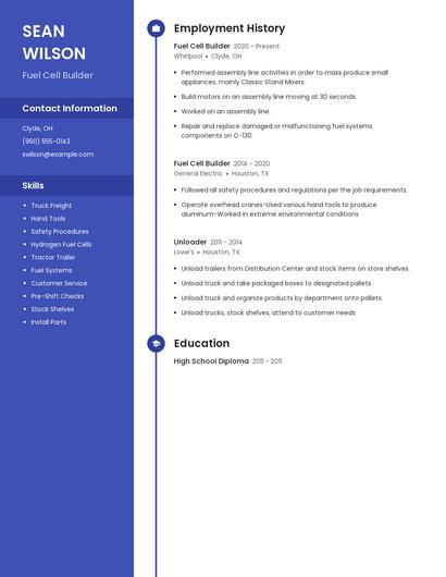 Fuel Cell Builder Resume