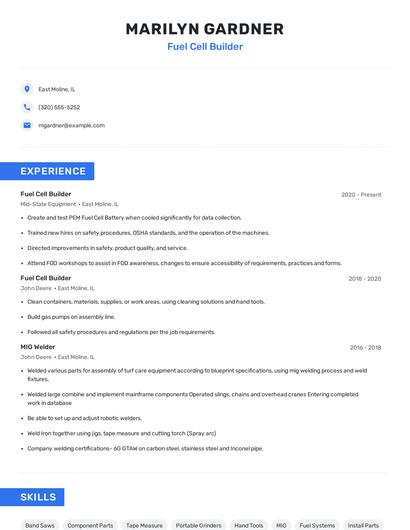 Fuel Cell Builder Resume