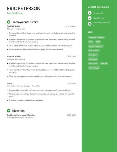 Fuel Cell Builder Resume