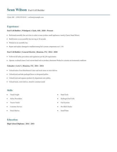 Fuel Cell Builder Resume
