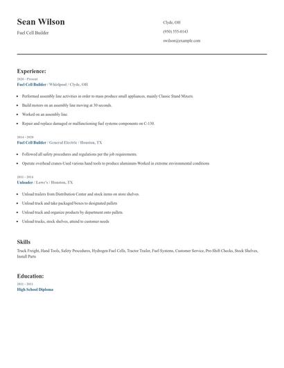 Fuel Cell Builder Resume