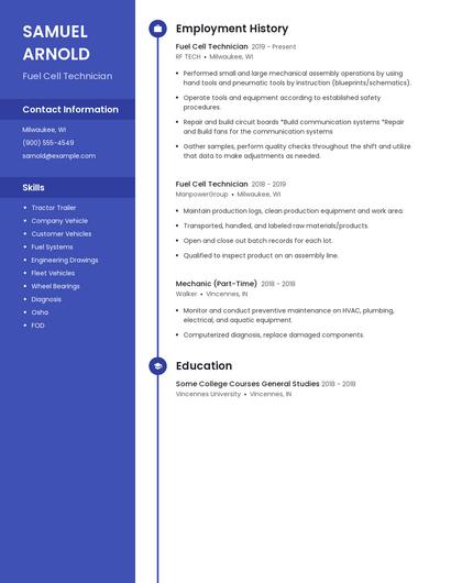 Fuel Cell Technician Resume