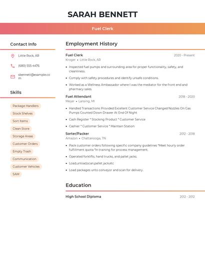 Fuel Clerk Resume