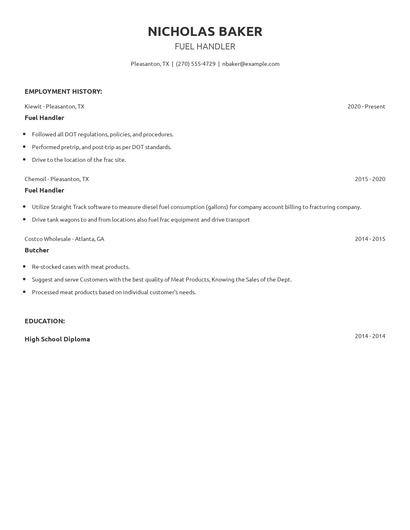 Fuel Handler Resume