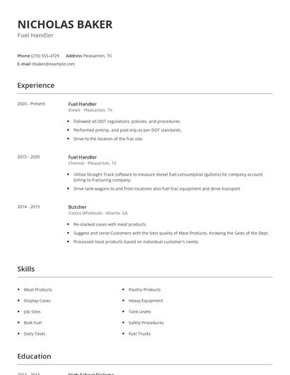 Fuel Handler Resume