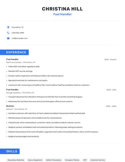 Fuel Handler Resume