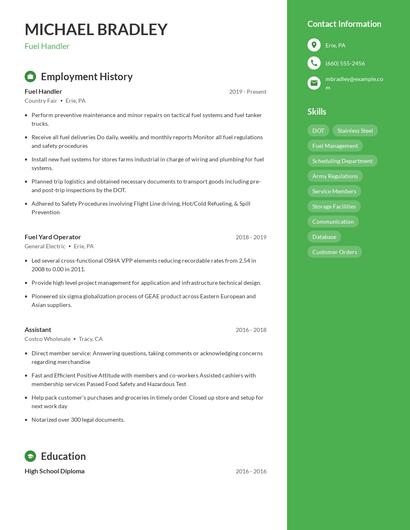Fuel Handler Resume