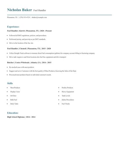 Fuel Handler Resume