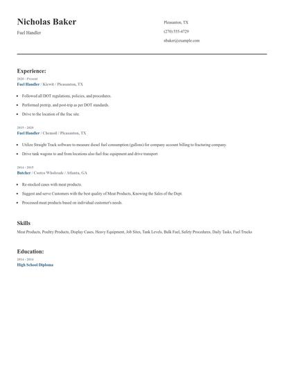 Fuel Handler Resume