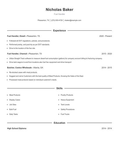 Fuel Handler Resume