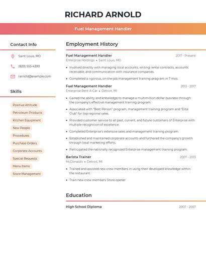 Fuel Management Handler Resume