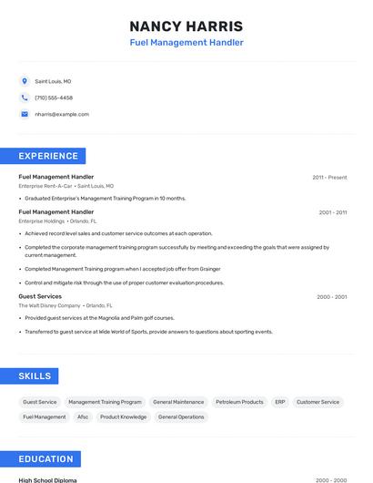 Fuel Management Handler Resume