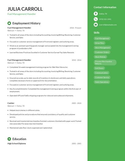 Fuel Management Handler Resume