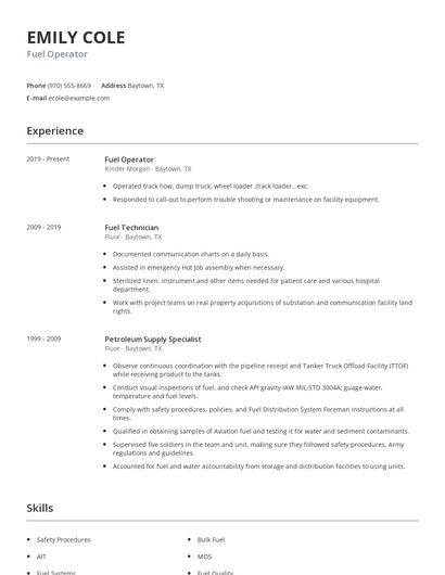 Fuel Operator Resume