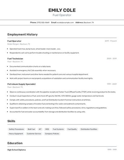 Fuel Operator Resume