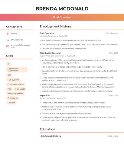 Fuel Operator Resume