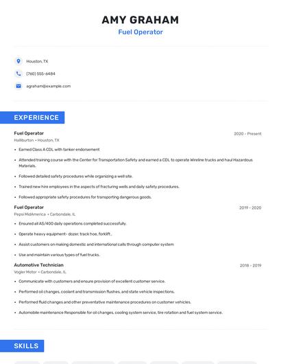 Fuel Operator Resume