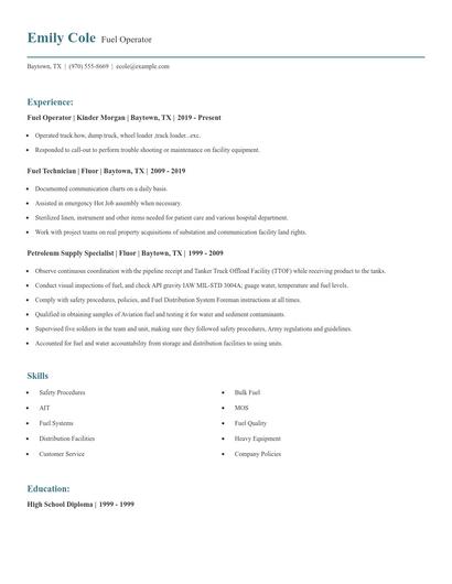 Fuel Operator Resume