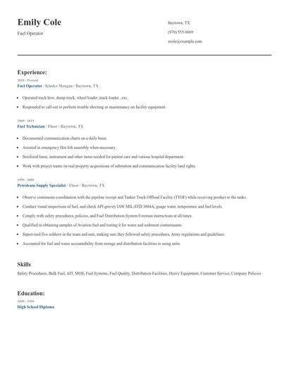 Fuel Operator Resume